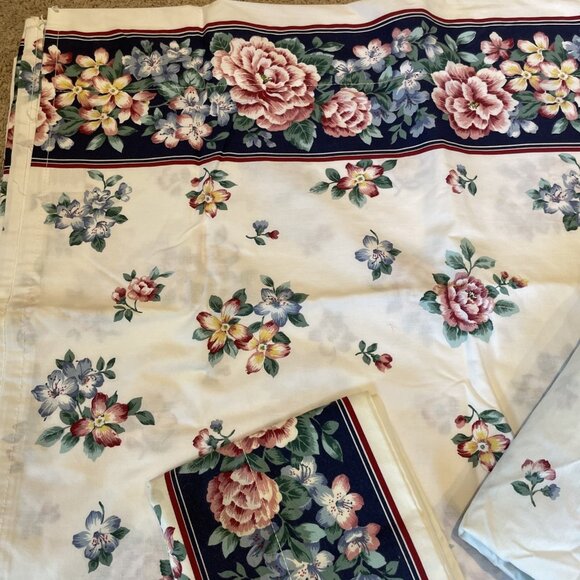 Vintage WestPoint Stevens Floral Twin Sheet Set Flat Fitted & Case Blue Cottage - Picture 2 of 4